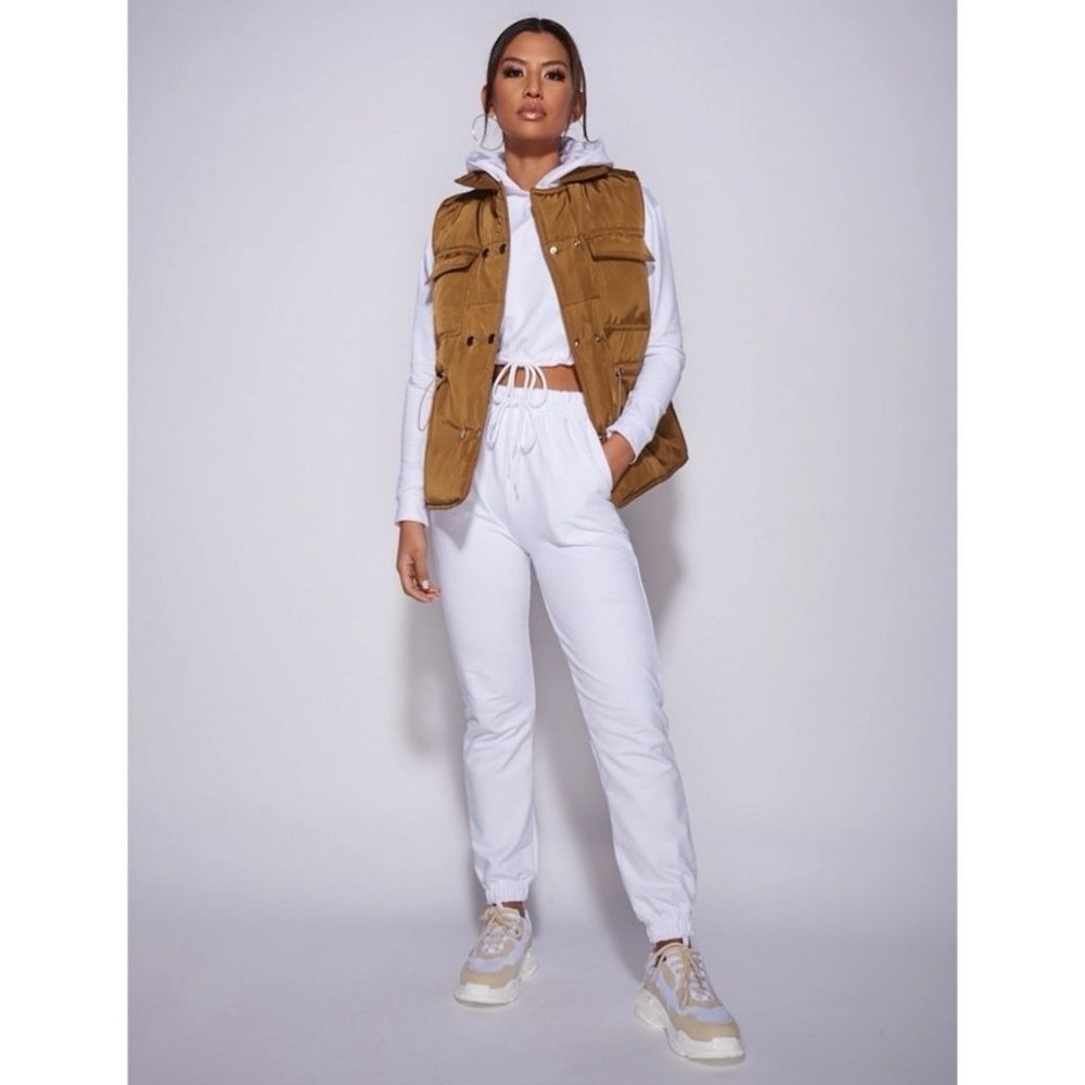 Sleeveless Collared Double Breasted Padded Puffer Jacket Vest Gilet - Picture 8 of 13